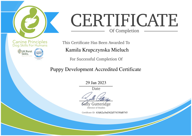 Certificate of completion of the Puppy Development Accredited Certificate Certificate of completion of the Puppy Development Accredited Certificate